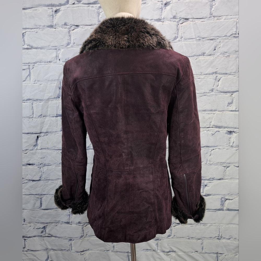 Danier Women's Leather Jacket Winter Coat with Fur Trim Purple Zip Cuffs Small - Picture 7 of 16